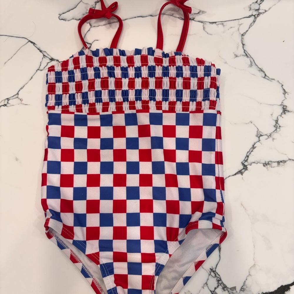 Kids Red & Blue Checker One-Piece Swimsuit